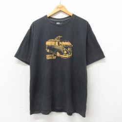 XL★古着 半袖 Tシャツ メンズ ワーゲン 大きいサイズ コットン クルーネック 黒 ブラック 25may30 中古