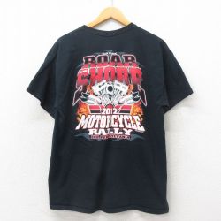 L★古着 半袖 Tシャツ メンズ モーターサイクルラリー コットン クルーネック 黒 ブラック 25may30 中古