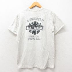 M★古着 ハーレーダビッドソン Harley Davidson 半袖 ビンテージ Tシャツ メンズ 00年代 00s ビッグロゴ 胸ポケット付き コットン USA製 グレー 霜降り 25may30 中古