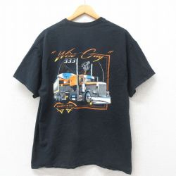 XL★古着 半袖 Tシャツ メンズ トラック コットン クルーネック 黒 ブラック 25may31 中古