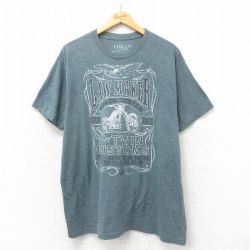 【50%OFF】XL★古着 半袖 Tシャツ メンズ バイク クルーネック グレー 霜降り 25may31 中古