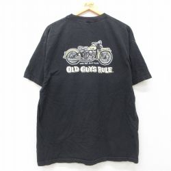 XL★古着 半袖 Tシャツ メンズ バイク オールドガイズルール 胸ポケット付き クルーネック 黒 ブラック 25jun12 中古
