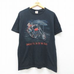 L★古着 フルーツオブザルーム 半袖 ビンテージ Tシャツ メンズ 00年代 00s バイク スケルトン コットン クルーネック 黒 ブラック 25jun12 中古