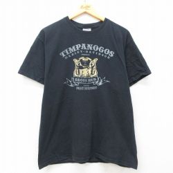 L★古着 半袖 ビンテージ Tシャツ メンズ 00年代 00s ハーレーダビッドソン Harley Davidson ブタ ティンパノーゴス コットン クルーネック 黒 ブラック 25jun12 中古