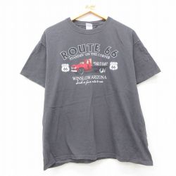XL★古着 半袖 ビンテージ Tシャツ メンズ 00年代 00s 車 ルート66 コットン クルーネック 濃グレー 25jun12 中古