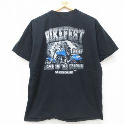 XL★古着 半袖 Tシャツ メンズ バイク 大きいサイズ クルーネック 黒 ブラック 25jun12 中古