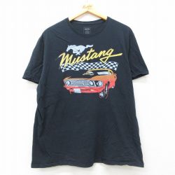 XL★古着 半袖 Tシャツ メンズ フォード Ford 車 クラシックカー ムスタング コットン クルーネック 黒 ブラック 25jun12 中古