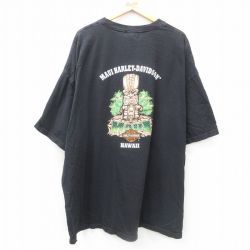 XL★古着 ハーレーダビッドソン Harley Davidson 半袖 Tシャツ メンズ マウイ 石像 バイク 大きいサイズ ロング丈 コットン クルーネック 黒 ブラック 【spe】 25jun12 中古