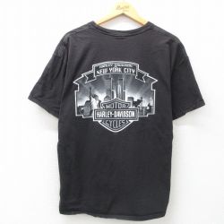 XL★古着 半袖 ビンテージ Tシャツ メンズ 00年代 00s ハーレーダビッドソン Harley Davidson ニューヨーク クルーネック 黒 ブラック 【spe】 25jun12 中古