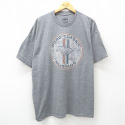 XL★古着 半袖 Tシャツ メンズ フォード Ford 馬 ムスタング 大きいサイズ クルーネック グレー 霜降り 25jun12 中古
