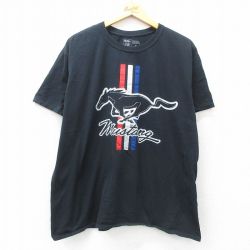 XL★古着 半袖 Tシャツ メンズ フォード Ford 馬 ムスタング 大きいサイズ コットン クルーネック 黒 ブラック 25jun12 中古