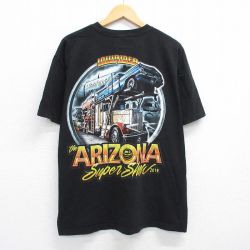 XL★古着 半袖 Tシャツ メンズ トラック アリゾナ 大きいサイズ コットン クルーネック USA製 黒 ブラック 25jun12 中古