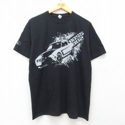 L★古着 半袖 Tシャツ メンズ 車 ムスタング コットン クルーネック 黒 ブラック 25jun13 中古