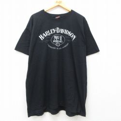 XL★古着 ハーレーダビッドソン Harley Davidson 半袖 ビンテージ Tシャツ メンズ 00年代 00s バイク グランドキャニオン 大きいサイズ ロング丈 コットン クルーネック 黒 ブラック 【spe】 25jun13 中古
