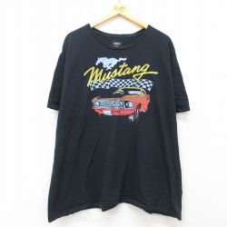 XL★古着 半袖 Tシャツ メンズ フォード Ford 車 クラシックカー ムスタング 大きいサイズ コットン クルーネック 黒 ブラック 25jun13 中古