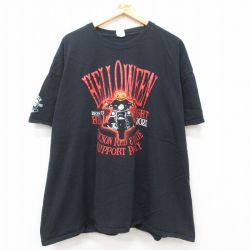 XL★古着 半袖 Tシャツ メンズ バイク ハロウィン 企業広告 大きいサイズ コットン クルーネック 黒 ブラック 25jun13 中古