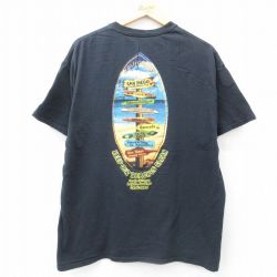 XL★古着 半袖 Tシャツ メンズ サーフボード クルーネック 黒 ブラック 25jun13 中古