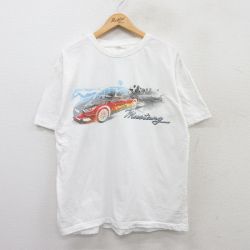 XL★古着 半袖 Tシャツ メンズ 車 ムスタング コットン クルーネック 白 ホワイト 25jun13 中古