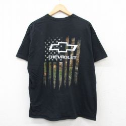 XL★古着 半袖 Tシャツ メンズ シボレー 星条旗 コットン クルーネック 黒 ブラック 25jun13 中古