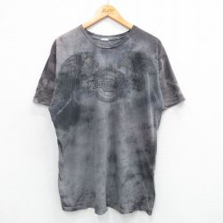 L★古着 半袖 Tシャツ メンズ シボレー 鳥 クルーネック 濃グレー タイダイ 25jun18 中古