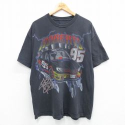 XL★古着 半袖 Tシャツ メンズ レーシングカー ROBERTS クルーネック 黒 ブラック 25jun18 中古