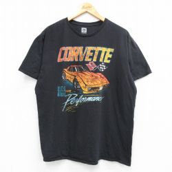 XL★古着 半袖 Tシャツ メンズ 車 クラシックカー シボレーコルベット コットン クルーネック 黒 ブラック 25jun18 中古
