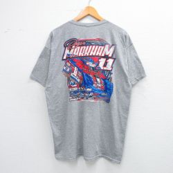 【20%OFF】XL★古着 半袖 Tシャツ メンズ レーシングカー Roger MARKHAM 11 企業広告 クルーネック グレー 霜降り 25jun18 中古