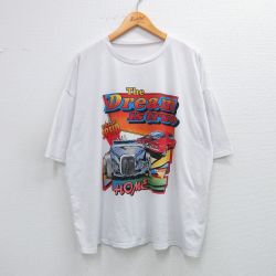 【50%OFF】XL★古着 半袖 Tシャツ メンズ 車 レーシングカー クラシックカー 大きいサイズ クルーネック 白 ホワイト 25jun18 中古