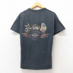 M★古着 ハーレーダビッドソン Harley Davidson 半袖 Tシャツ メンズ ルーニーテューンズ LOONEY TUNES タズ ヨセミテサム ボロ コットン クルーネック USA製 黒 ブラック 【spe】 25jun19 中古