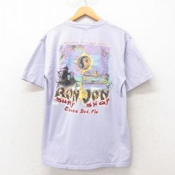 L★古着 ロンジョン 半袖 ビンテージ サーフ Tシャツ メンズ 90年代 90s 太陰太極図 胸ポケット付き コットン クルーネック USA製 薄紫 パープル 【spe】 25jun19 中古