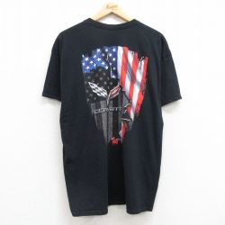XL★古着 半袖 Tシャツ メンズ シボレー 星条旗 コットン クルーネック 黒 ブラック 25jul04 中古