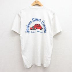 L★古着 半袖 ビンテージ Tシャツ メンズ 90年代 90s 車 ホットロッド HOT ROD クルーネック 白 ホワイト 25jul04 中古