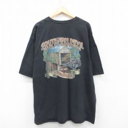 XL★古着 ハーレーダビッドソン Harley Davidson 半袖 Tシャツ メンズ バイク サザンデビル 胸ポケット付き ロング丈 大きいサイズ クルーネック 黒 ブラック 25jul09 中古