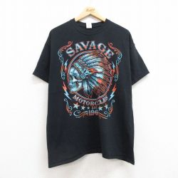 XL★古着 半袖 Tシャツ メンズ インディアン モーターサイクル 大きいサイズ コットン クルーネック 黒 ブラック 25jul12 中古