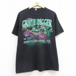 L★古着 半袖 Tシャツ メンズ GRAVE DIGGER コットン クルーネック 黒 ブラック 25jul12 中古