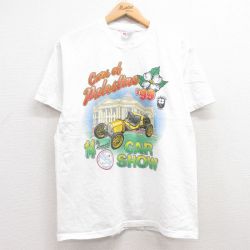 M★古着 ヘインズ Hanes 半袖 ビンテージ Tシャツ メンズ 90年代 90s 車 企業広告 コットン クルーネック 白 ホワイト 25jul12 中古