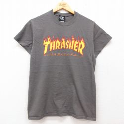 S★古着 半袖 Tシャツ メンズ スラッシャー コットン クルーネック 濃グレー 25jul12 中古