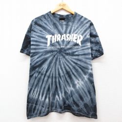 XL★古着 半袖 Tシャツ メンズ スラッシャー 大きいサイズ コットン クルーネック 紺他 ネイビー タイダイ 25jul12 中古