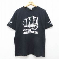 L★古着 半袖 ビンテージ Tシャツ メンズ 00年代 00s NEVER SURRENDER コットン クルーネック 黒 ブラック 25jul14 中古