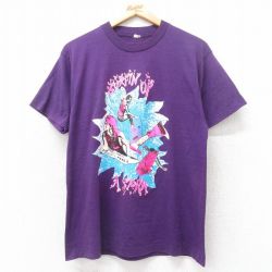 【50%OFF】M★古着 半袖 ビンテージ Tシャツ メンズ 80年代 80s サーフィン クルーネック USA製 紫 パープル 【spe】 25jul14 中古