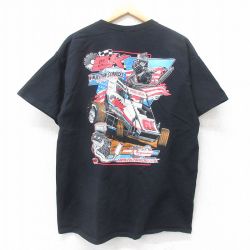 XL★古着 半袖 Tシャツ メンズ BL レーシングカー コットン クルーネック 黒 ブラック 25jul14 中古