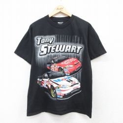 【50%OFF】L★古着 半袖 Tシャツ メンズ トニースチュワート レーシングカー コットン クルーネック 黒 ブラック 25jul15 中古