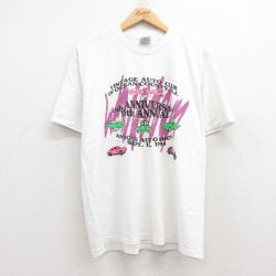 L★古着 ヘインズ Hanes 半袖 ビンテージ Tシャツ メンズ 90年代 90s 車 クルーネック 白 ホワイト 25jul19 中古