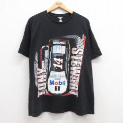 XL★古着 半袖 Tシャツ メンズ レーシングカー トニースチュワート コットン クルーネック 黒 ブラック 25jul19 中古