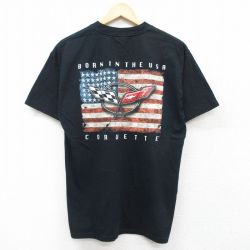 M★古着 半袖 ビンテージ Tシャツ メンズ 00年代 00s シボレー コルベット コットン クルーネック 黒 ブラック 25jul19 中古