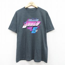 XL★古着 半袖 Tシャツ メンズ レーシングカー 濃グレー 霜降り 25jul19 中古