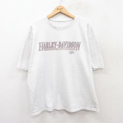 【50%OFF】XL★古着 ハーレーダビッドソン Harley Davidson 半袖 Tシャツ メンズ ビッグロゴ ボロ 大きいサイズ クルーネック 白 ホワイト 25jul19 中古
