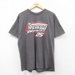 XL★古着 半袖 Tシャツ メンズ レーシングカー クルーネック 濃グレー 25jul19 中古
