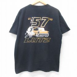 XL★古着 半袖 Tシャツ メンズ レーシングカー JEFF LUTZ コットン クルーネック 黒 ブラック 25jul25 中古