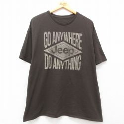 XL★古着 半袖 Tシャツ メンズ ジープ Jeep 大きいサイズ クルーネック 茶 ブラウン 25jul26 中古